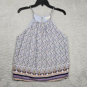 Gilli Floral Halter Neck Tank Top Womens Medium Blue Paisley Border Lightweight